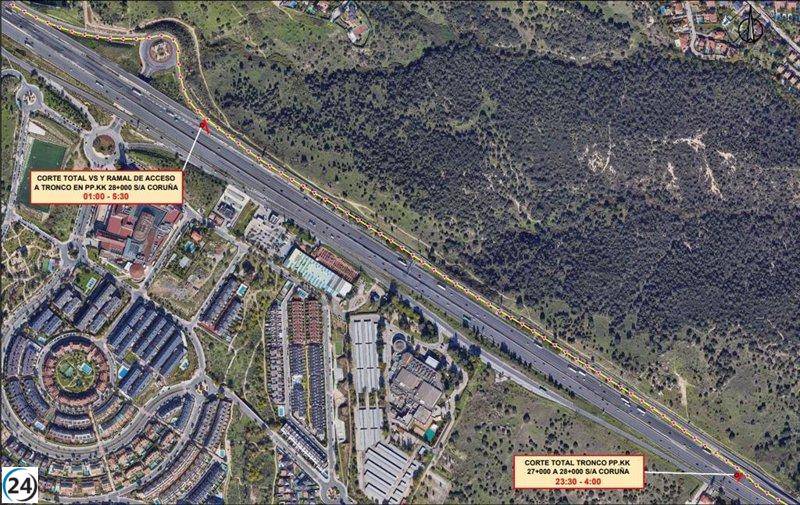 Obras en A6 afectan tráfico nocturno en Las Rozas, Torrelodones y Collado Villalba