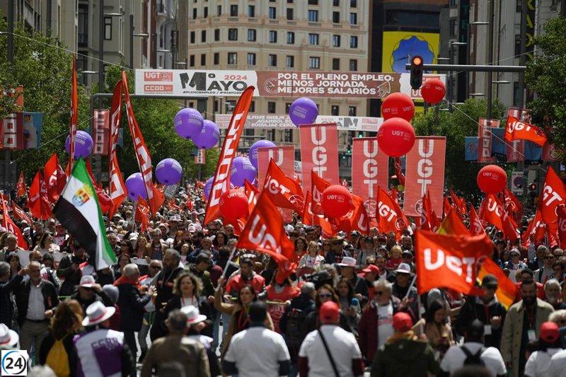Comienza en Madrid la marcha del Primero de Mayo bajo el lema 'Defendiendo nuestros logros'.
