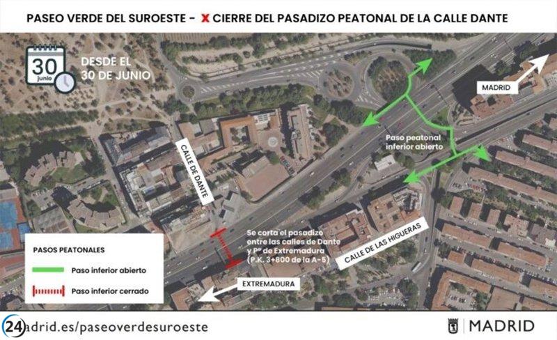Cierra el paso peatonal de la A-5 tras demoler el enlace de Boadilla.
