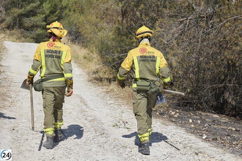 Bomberos luchan contra un incendio en Villa del Prado, Madrid.