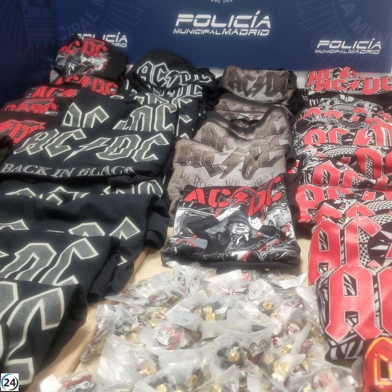 Desmantelan red de falsificación: Detenidos más de 7.000 euros en mercancía pirata en conciertos de AC/DC en Madrid.