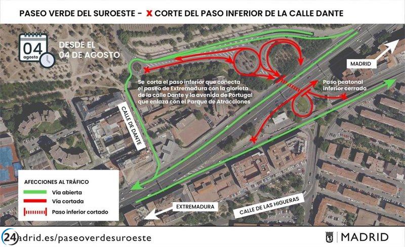 Excavaciones en la A-5: Se cerrarán pasos inferiores en Parque de Atracciones y Batán desde agosto.