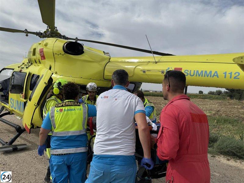 Rescatan a trabajador de 50 años en Ciempozuelos tras un accidente laboral.