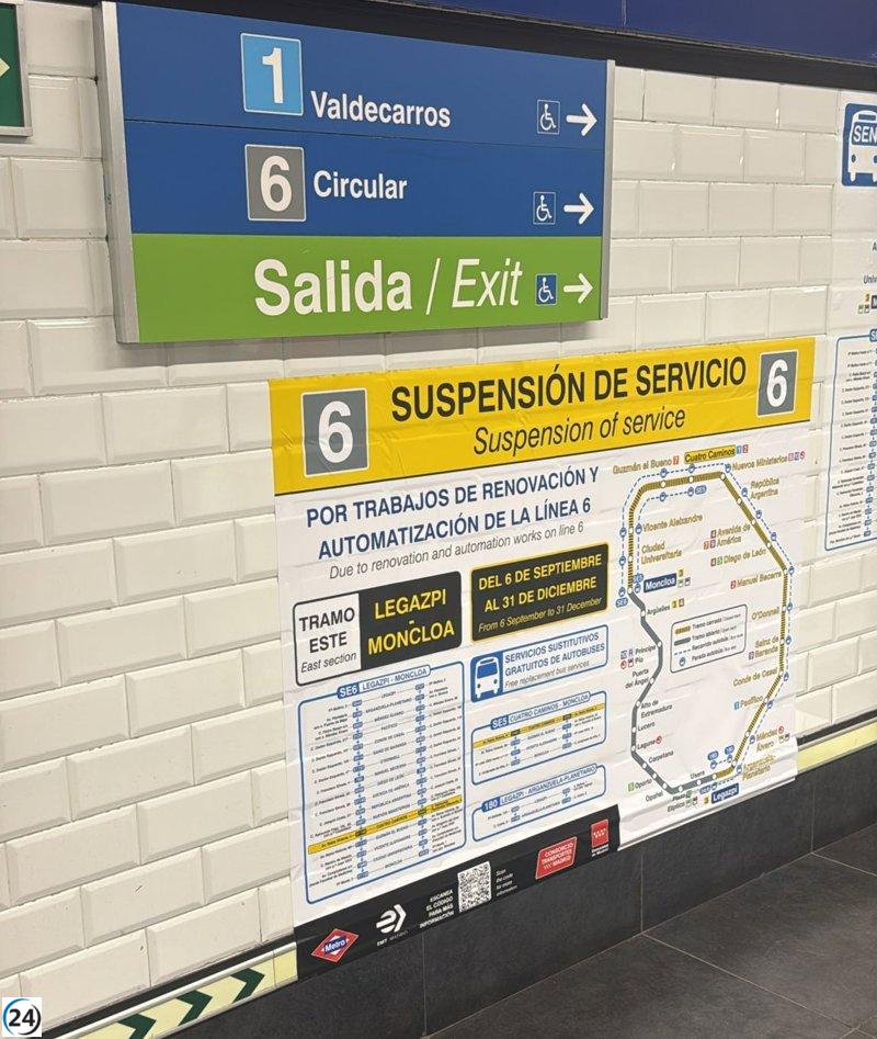 Cierre de la Línea 6 del Metro entre Moncloa y Legazpi desde el 6 de septiembre: Nueva estrategia de movilidad en marcha.