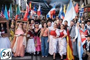 Cerca de 2.500 participantes de 23 naciones celebran la Hispanidad en la Gran Vía.