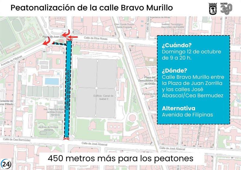Este domingo se peatonalizarán hasta 450 metros de Bravo Murillo, entre las calles Juan Zorrilla, José Abascal y Cea Bermúdez.