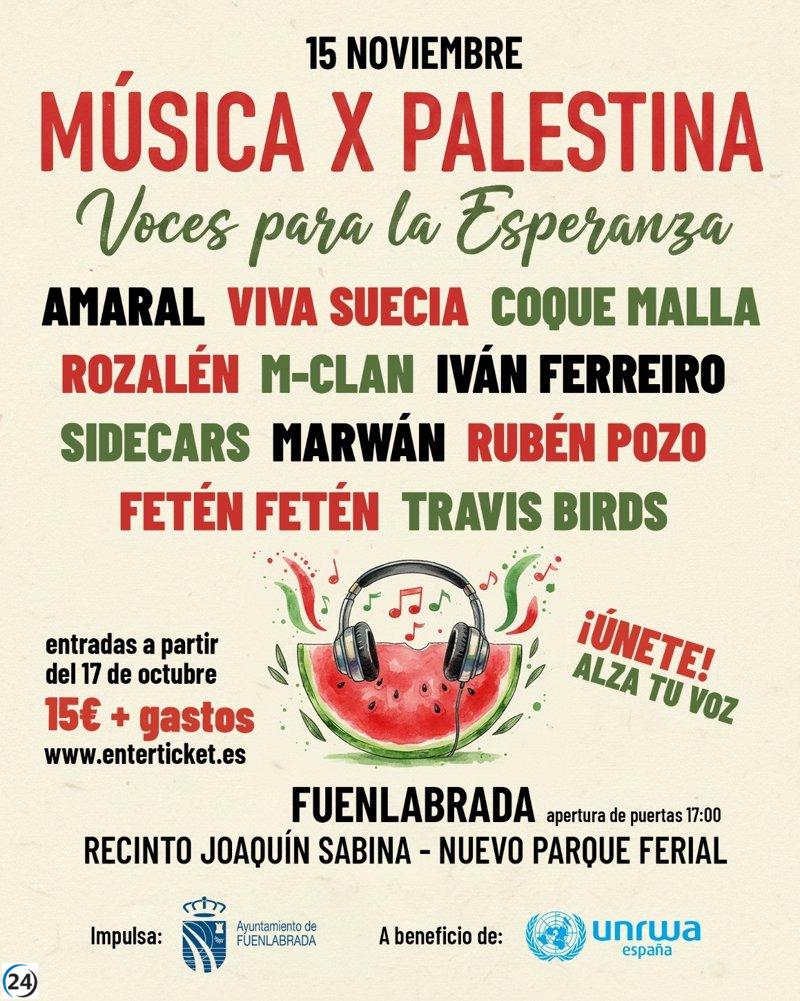 Suspendido el concierto benéfico 'Música X Palestina' en Fuenlabrada debido a pronósticos de lluvia.