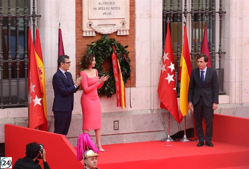Ayuso preside el Dos de Mayo con controversia con el Gobierno por la manifestación y la representación.