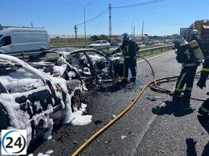 Choque y explosión de dos vehículos en la A-42 deja a cuatro personas con heridas leves