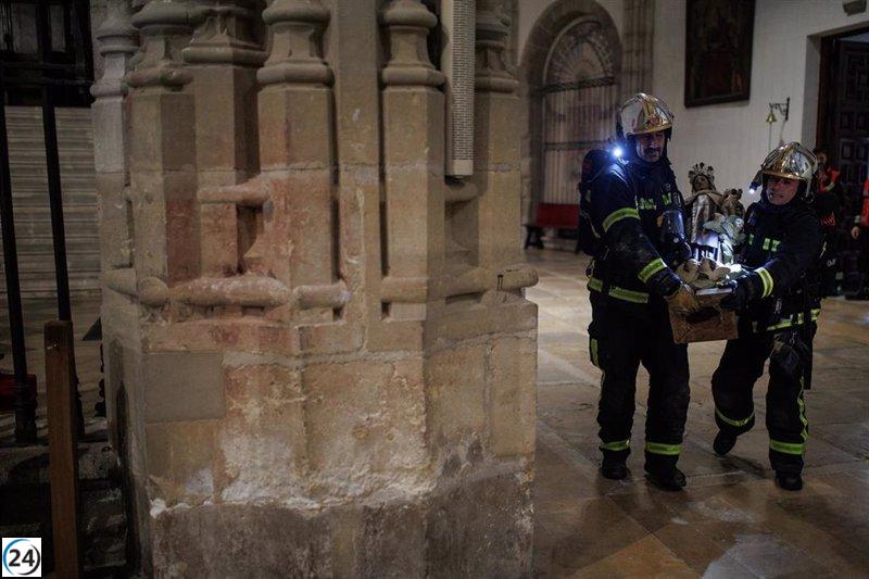 Incendio en catedral magistral de Alcalá: dos heridos y más de 100 bienes BIC rescatados en simulacro de rescate